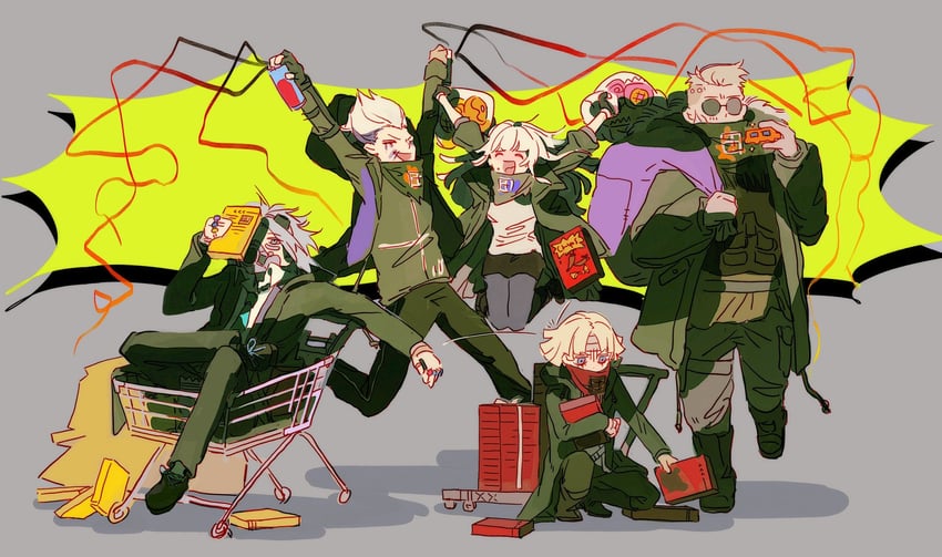 yukigaya enoki, saigo roku, sonoda fucho, haneda kiyoshiro, and asahikawa kai (tribe nine) drawn by nasix68