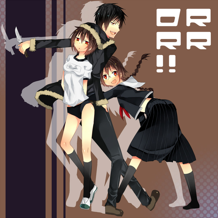 orihara izaya, orihara mairu, and orihara kururi (durarara!!) drawn by lotton