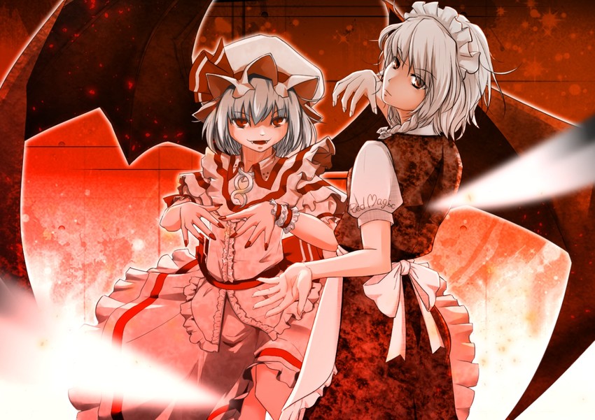remilia scarlet and izayoi sakuya (touhou) drawn by wakashinoda_kei