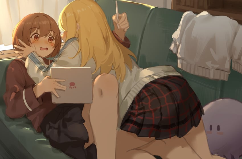 yamanouchi kano and kouzuki mahiru (yoru no kurage wa oyogenai) drawn by milktea_(gggrrr2000)