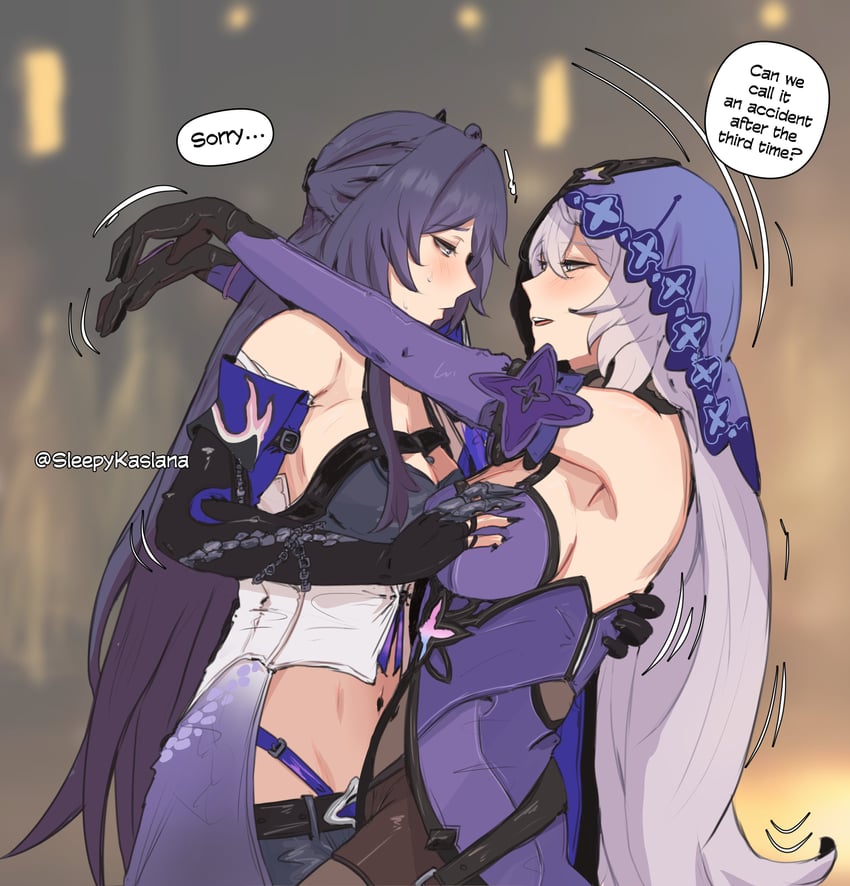 acheron and black swan (honkai and 1 more) drawn by sleepy_kaslana
