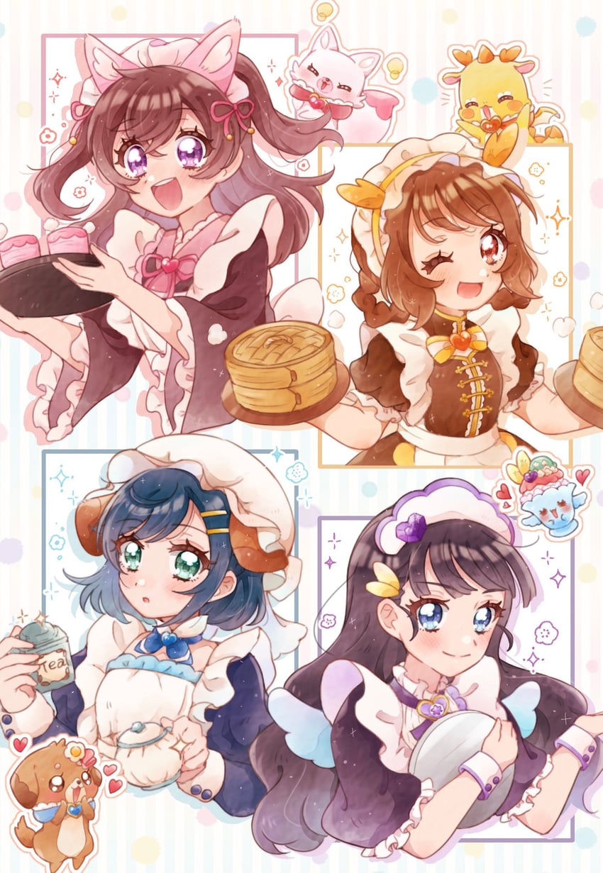 nagomi yui, fuwa kokone, kasai amane, hanamichi ran, kome-kome, and 3 more (precure and 1 more) drawn by nakatsu_(pr_nagom)