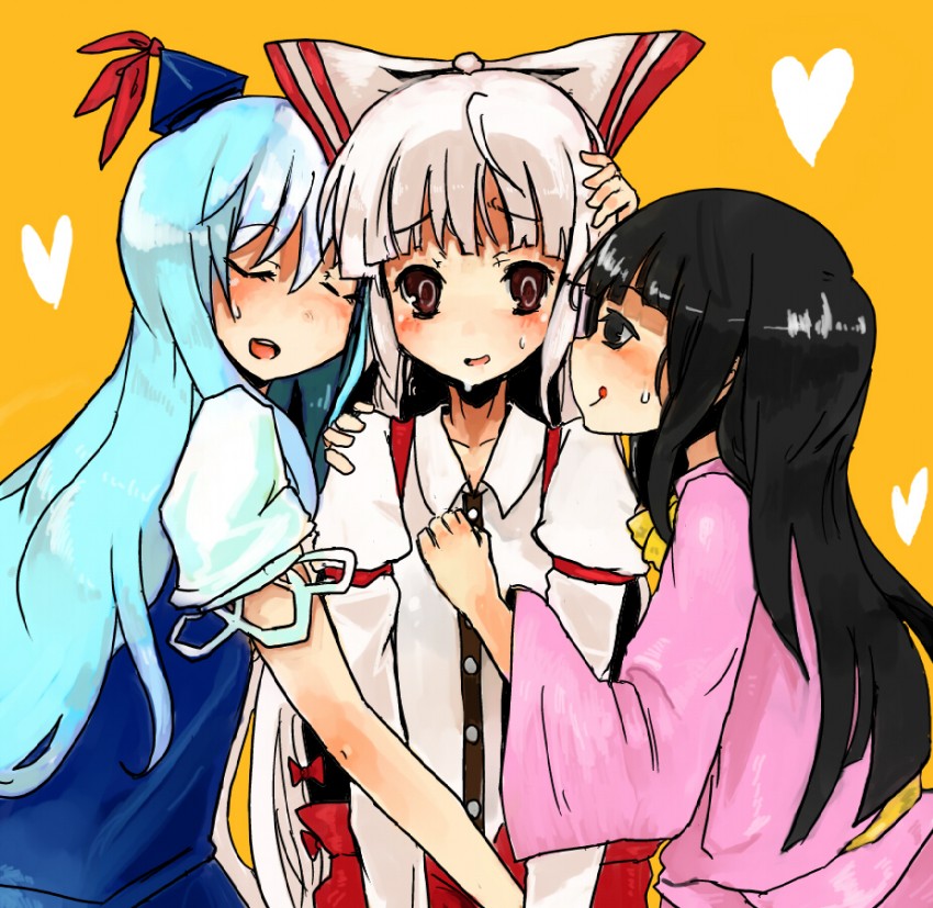 fujiwara no mokou, kamishirasawa keine, and houraisan kaguya (touhou) drawn by ako_63