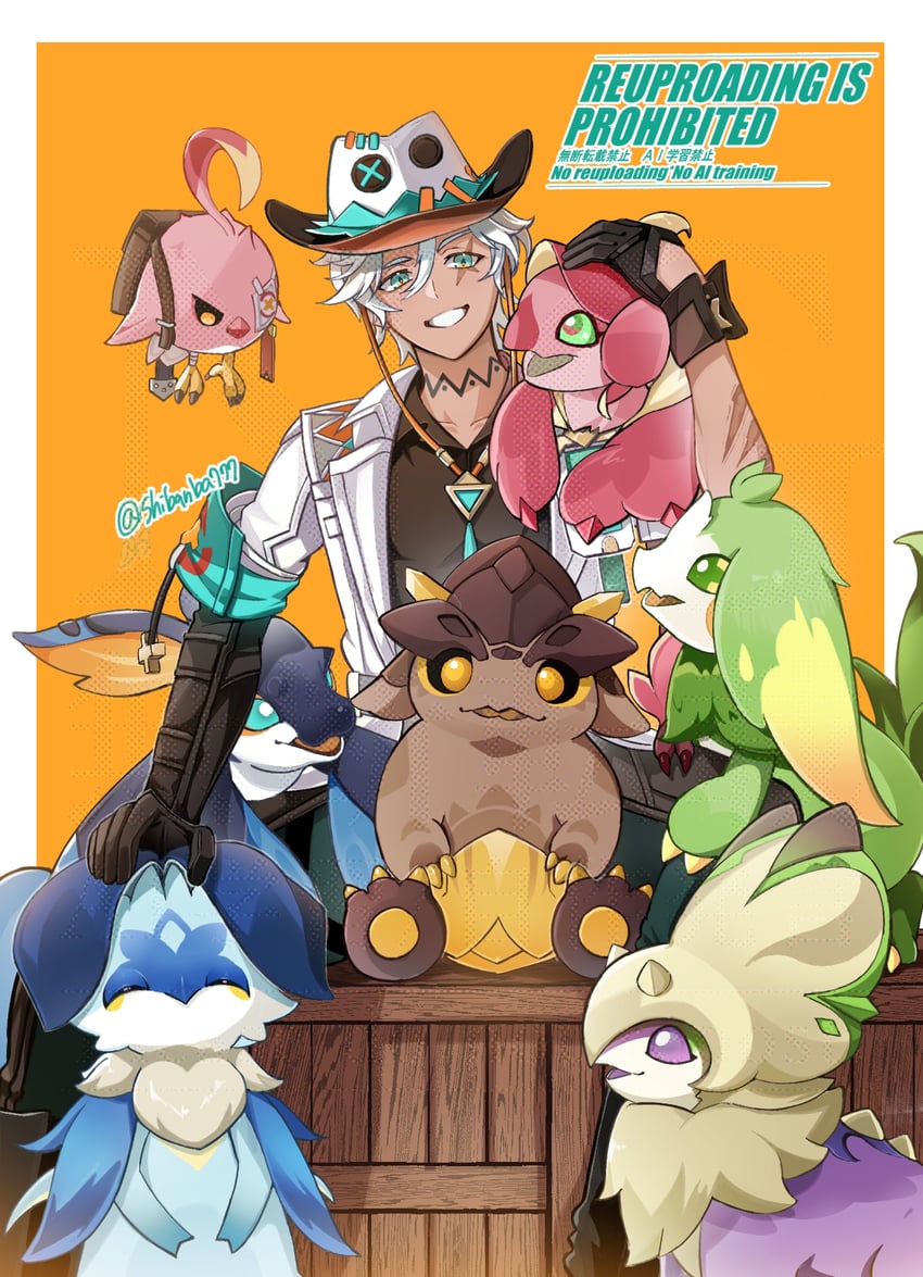 ifa, yumkasaurus, tepetlisaurus, qucusaurus, cacucu, and 3 more (genshin impact) drawn by shiba_(tonari_no_shiba_inu)