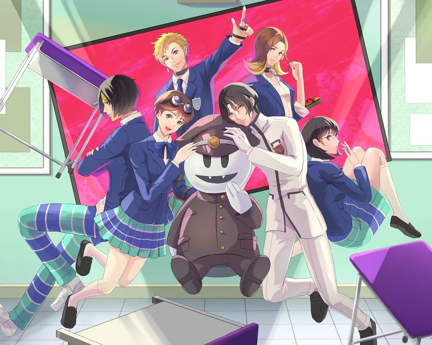 jack frost, uchida tamaki, hazama ideo, miyamoto akira, shirakawa yumi, and 3 more (shin megami tensei and 1 more) drawn by riou_(pooh920)