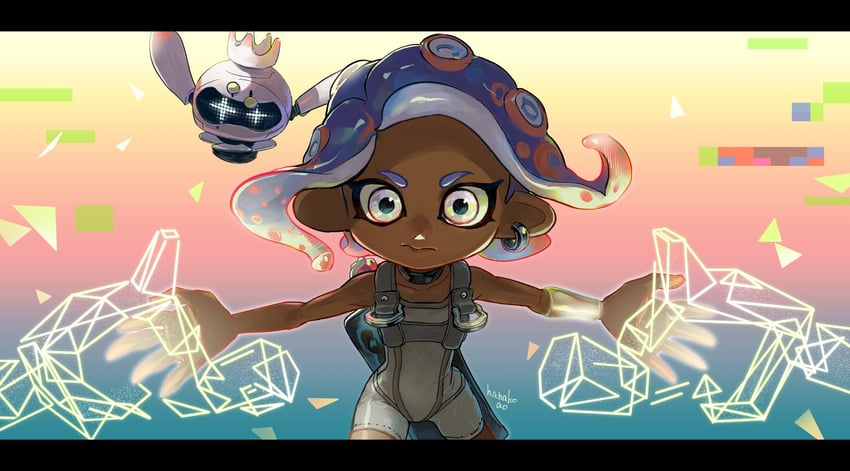octoling player character, octoling girl, pearl, agent 8, and pearl drone (splatoon and 2 more) drawn by hanako515_ika