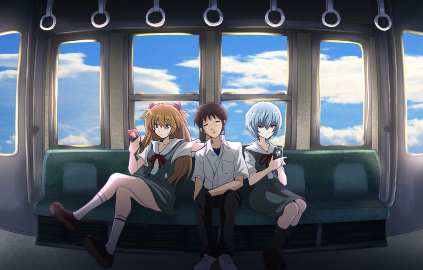 souryuu asuka langley, ayanami rei, and ikari shinji (neon genesis evangelion and 1 more) drawn by fujitaka_nasu