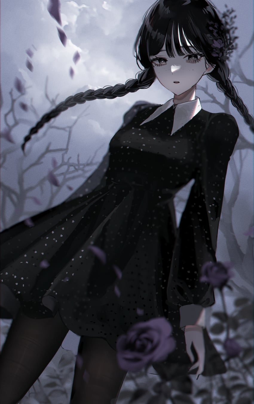 wednesday addams (addams family and 1 more) drawn by maria_(maria_rose)