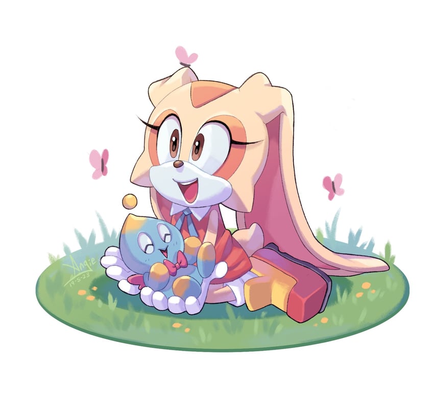 cream the rabbit, neutral chao, and cheese (sonic) drawn by angiethecat
