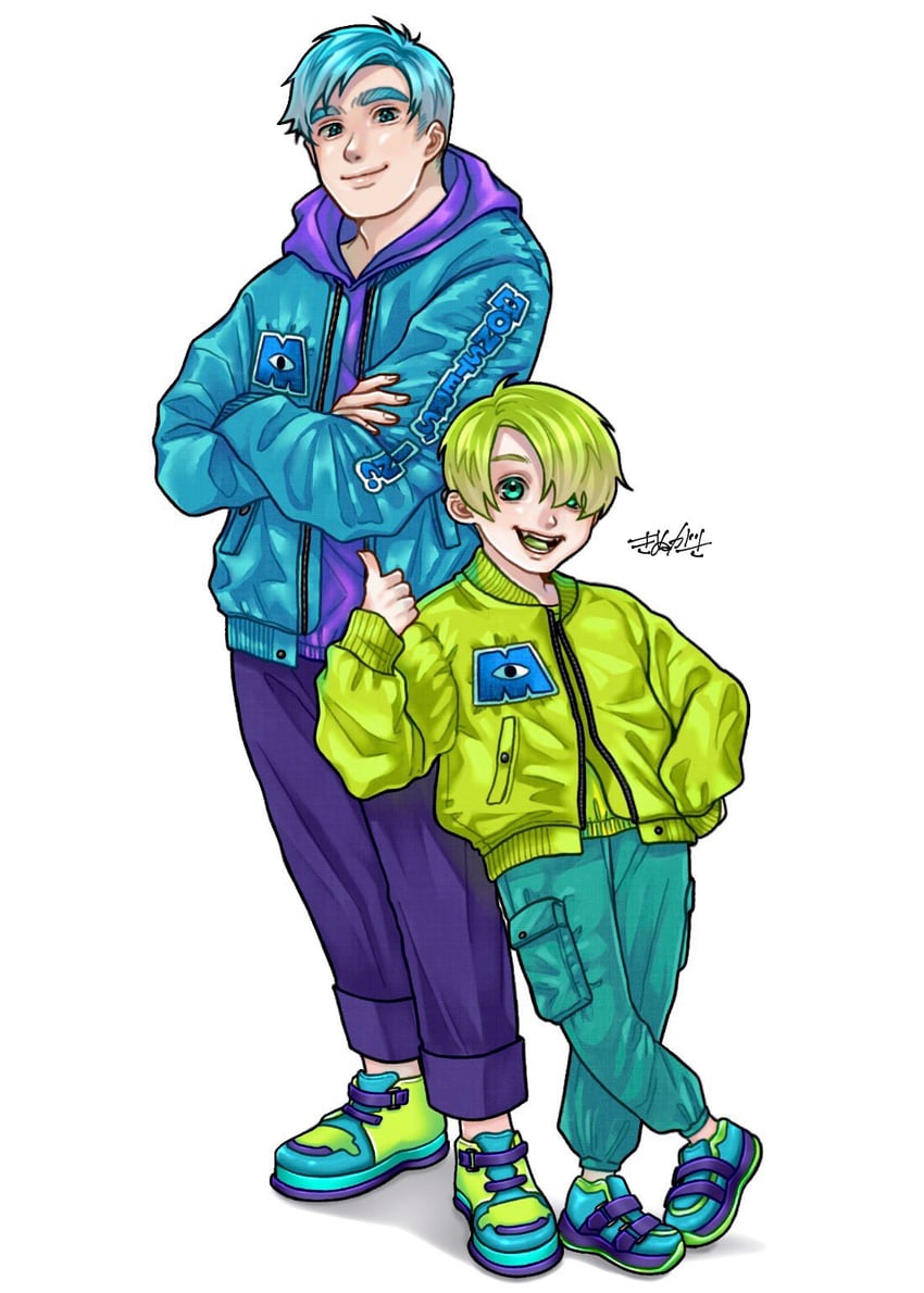 mike wazowski and james p. sullivan (monsters inc.) drawn by kinuuu_x3x