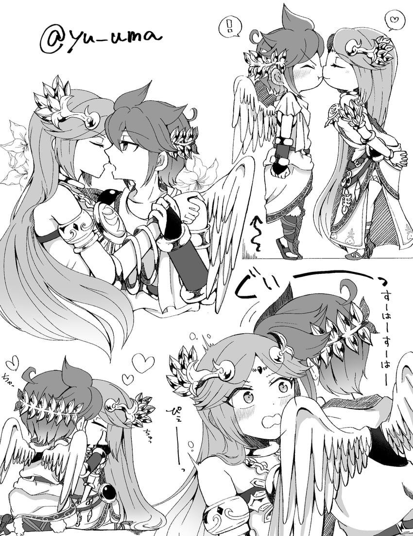 palutena and pit (kid icarus and 1 more) drawn by yu_makoto_(yu_uma)