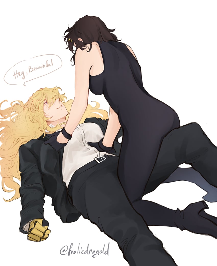 yang xiao long and blake belladonna (rwby) drawn by frolicdragold