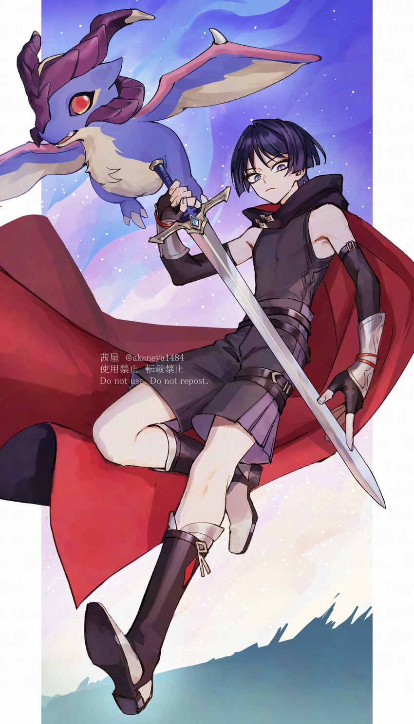 scaramouche, wanderer, and mini durin (genshin impact) drawn by ojo_aa