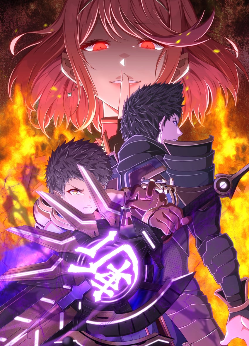 pyra, rex, and malos (xenoblade chronicles and 2 more) drawn by mebi_il