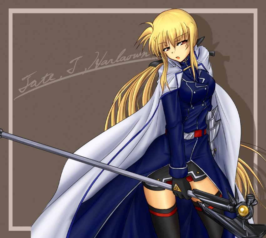 fate testarossa and bardiche (lyrical nanoha and 1 more) drawn by moonlight_(base)