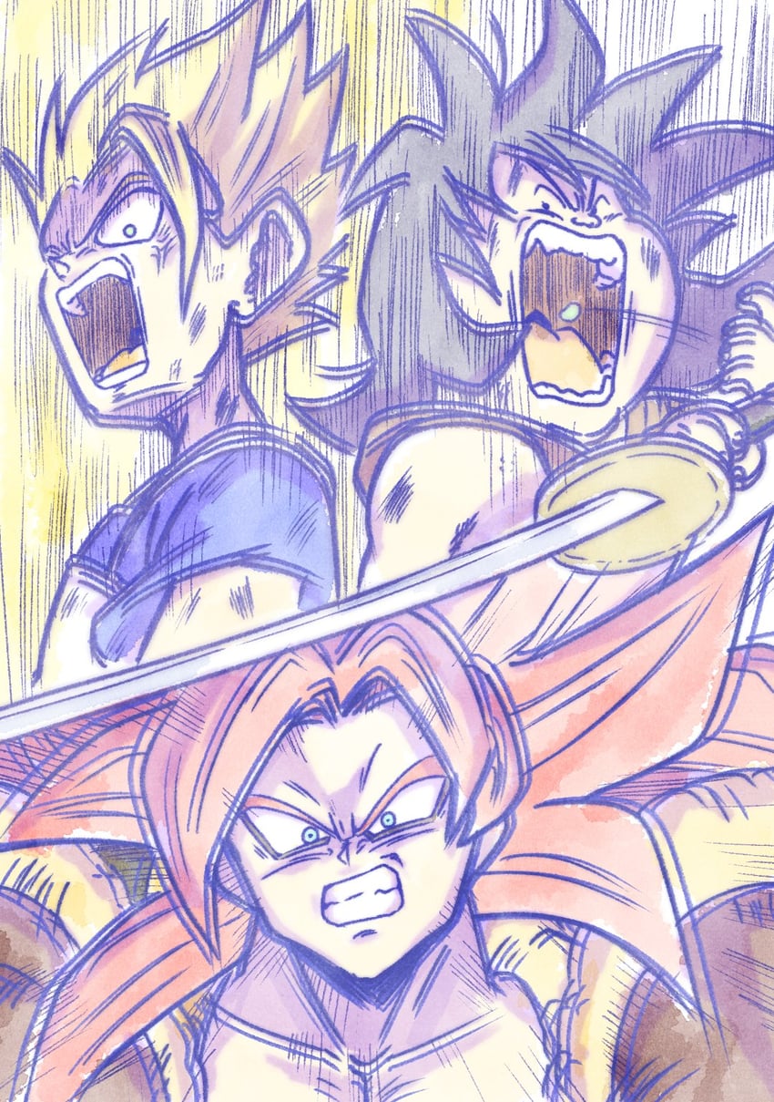 gogeta, cabba, and yajirobe (dragon ball and 4 more) drawn by imasogari
