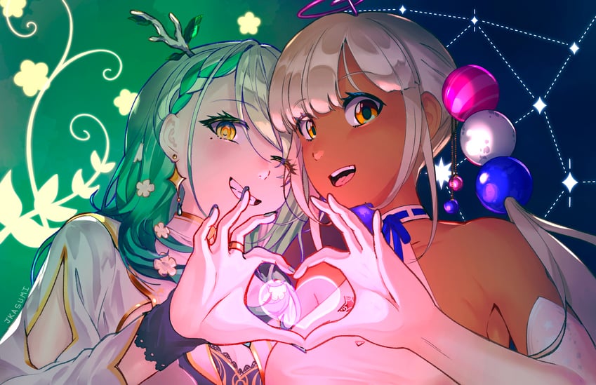 ceres fauna and tsukumo sana (hololive and 1 more) drawn by joe_kasumi