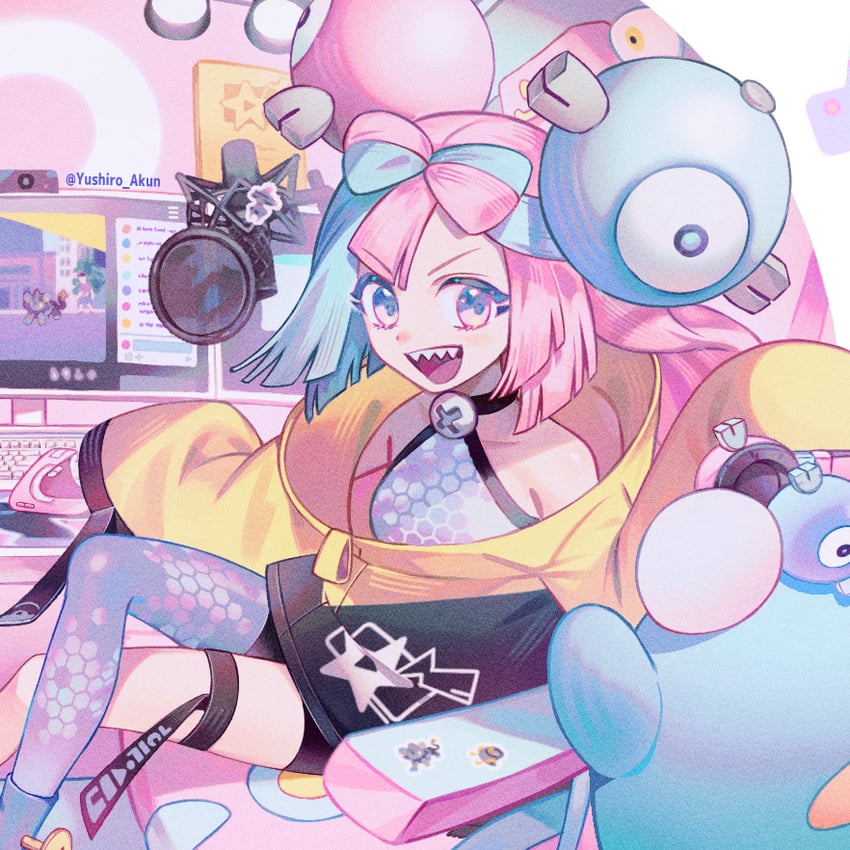 iono, magnemite, bellibolt, luxio, and wattrel (pokemon and 1 more) drawn by yushiro_akun