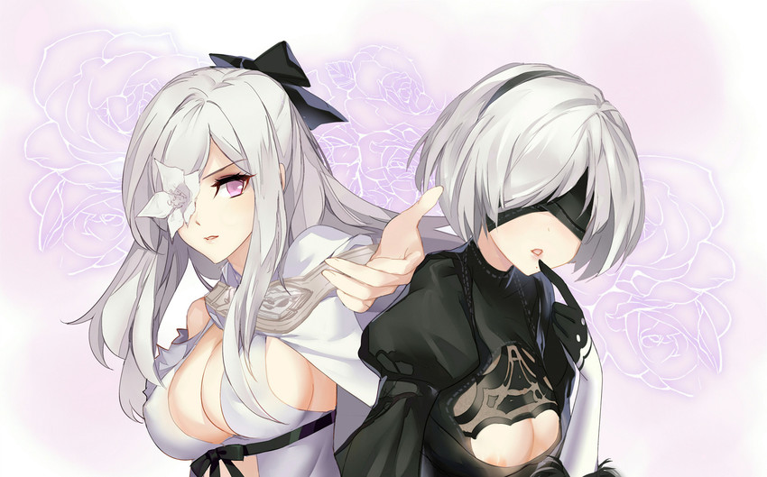 2b and zero (nier and 3 more) drawn by gekka_nanako