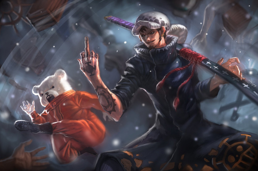 trafalgar law and bepo (one piece) drawn by richy_truong