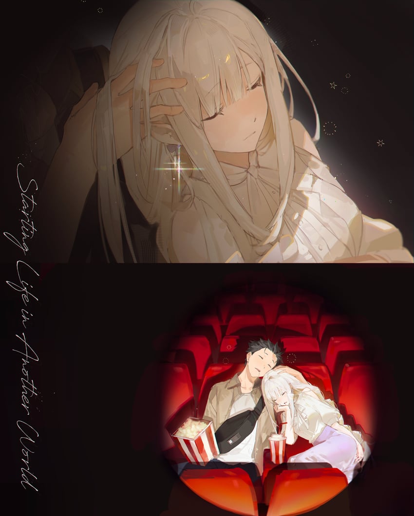 emilia and natsuki subaru (re:zero kara hajimeru isekai seikatsu) drawn by kh_sohot