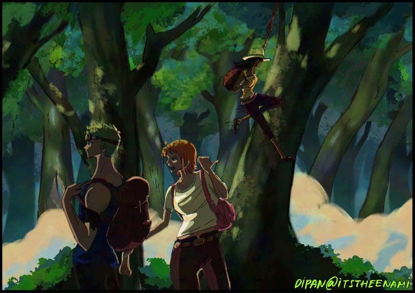 nami, nico robin, and roronoa zoro (one piece) drawn by itstheenami
