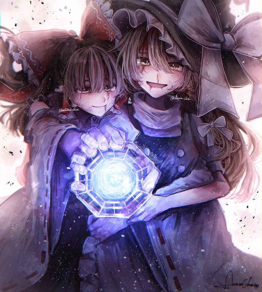 hakurei reimu and kirisame marisa (touhou) drawn by annin_cha