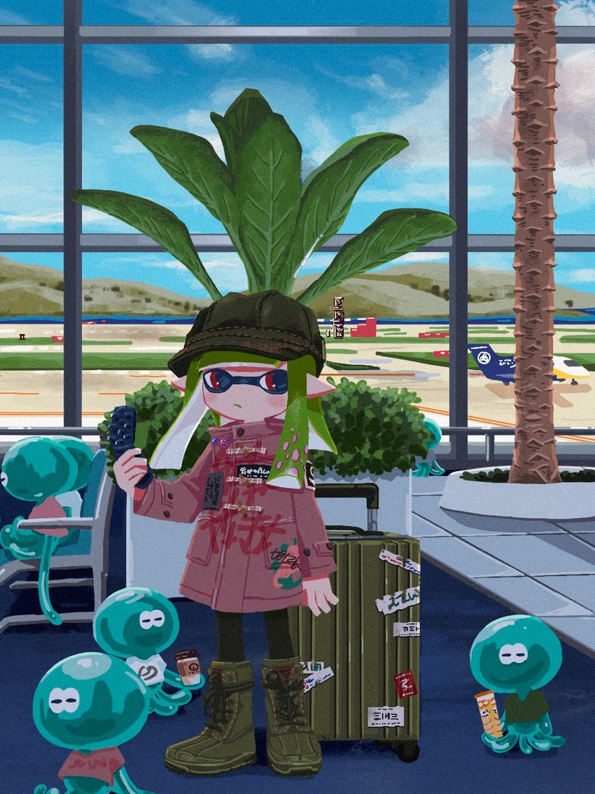 inkling player character, inkling girl, and jellyfish (splatoon) drawn by r6aru