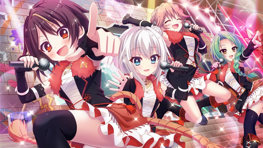 nishidate haku, haeno akari, bandou mikuru, and shirokita kuroha (re:stage!) drawn by izumi_tsubasu