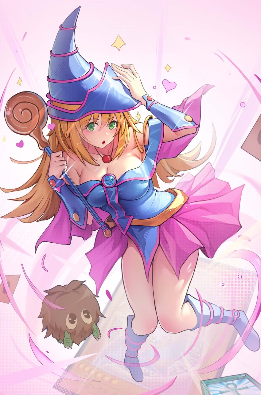 dark magician girl, kuriboh, and monster reborn (yu-gi-oh!) drawn by mamayu