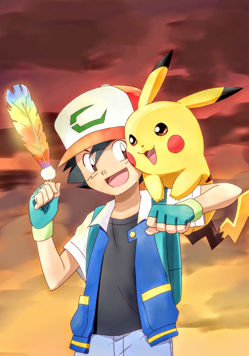 pikachu and ash ketchum (pokemon and 1 more) drawn by ayo_(ayosanri009)