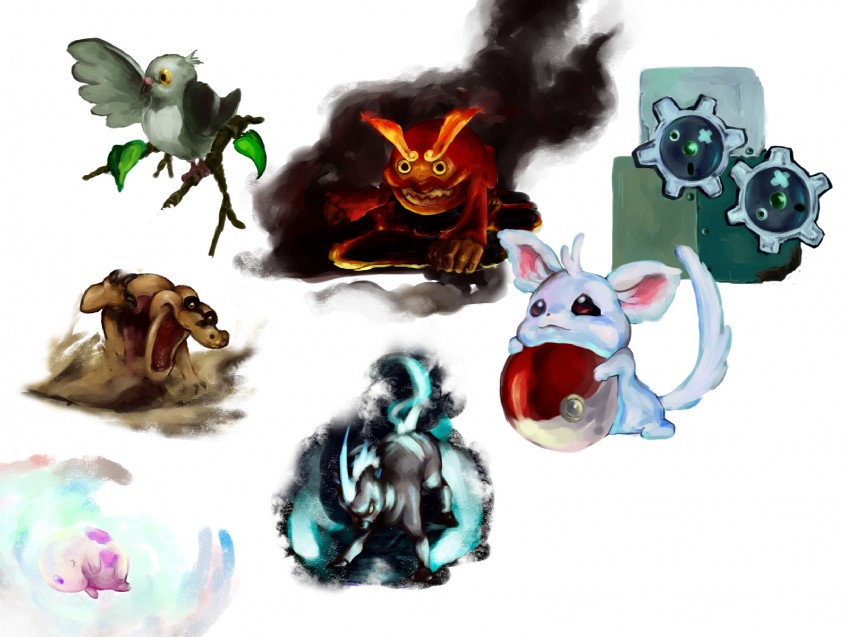 minccino, munna, pidove, darmanitan, blitzle, and 2 more (pokemon) drawn by geregere_(lantern)