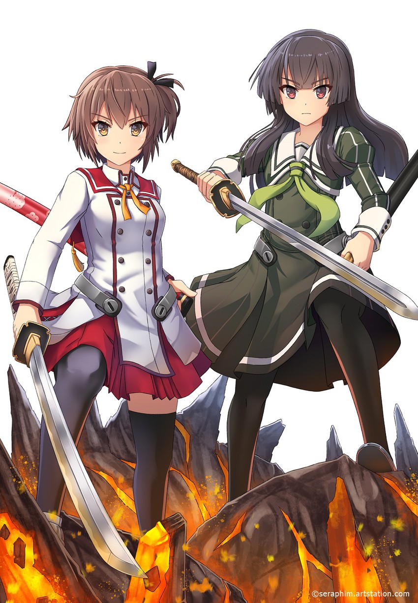 etou kanami, juujou hiyori, and aratama (toji no miko) drawn by seraphim_throne
