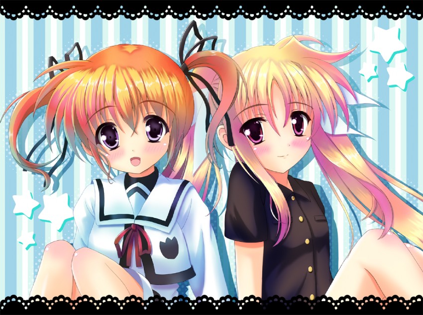 fate testarossa and takamachi nanoha (lyrical nanoha and 3 more) drawn by staryume