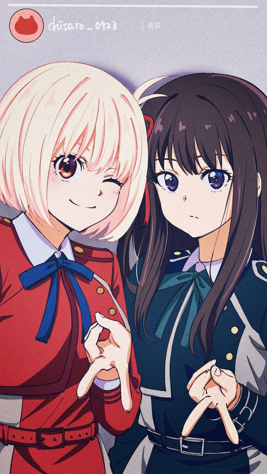 nishikigi chisato and inoue takina (lycoris recoil) drawn by non_(neko_kawaii0422)