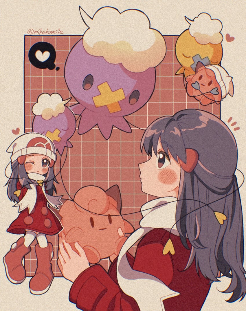dawn, drifloon, and clefairy (pokemon and 2 more) drawn by mikakami1e