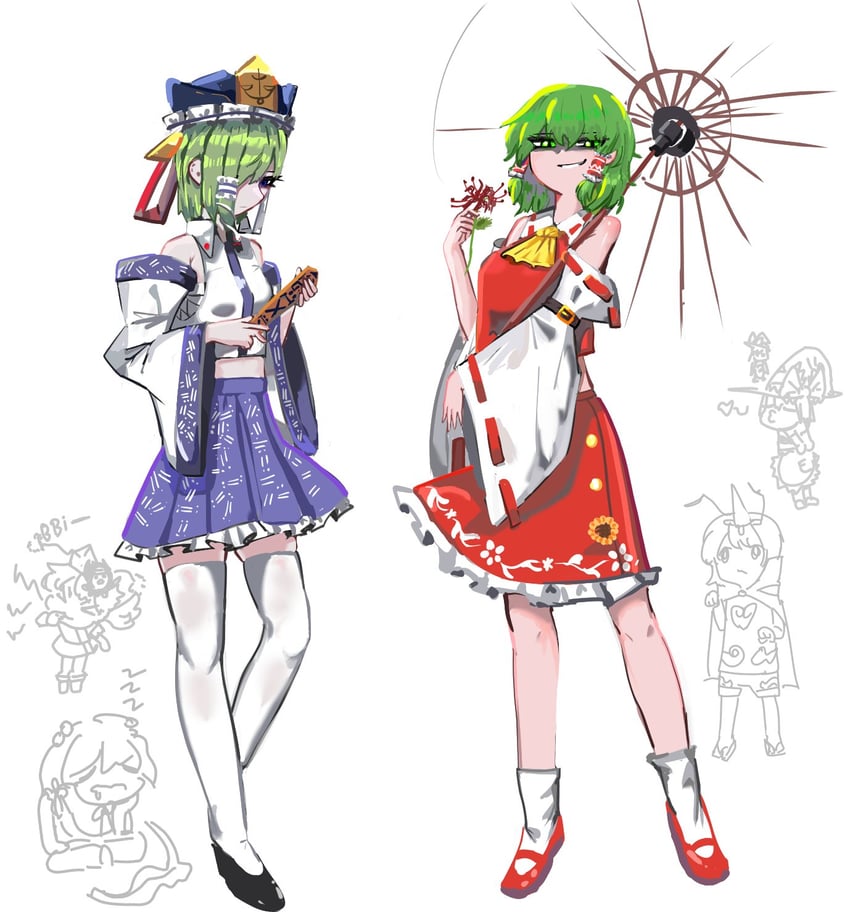 hakurei reimu, kirisame marisa, kochiya sanae, shameimaru aya, kazami yuuka, and 6 more (touhou) drawn by green-berry