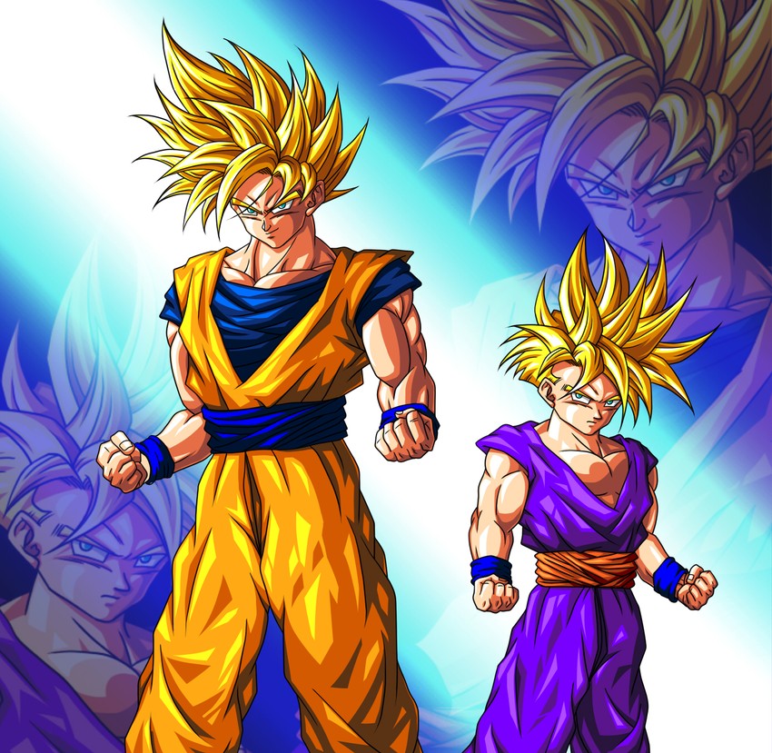 son goku and son gohan (dragon ball and 1 more) drawn by abu_zero
