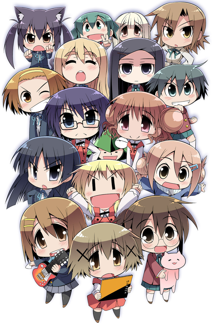 akiyama mio, nakano azusa, hirasawa yui, tainaka ritsu, kotobuki tsumugi, and 13 more (k-on! and 4 more) drawn by serebi_ryousangata