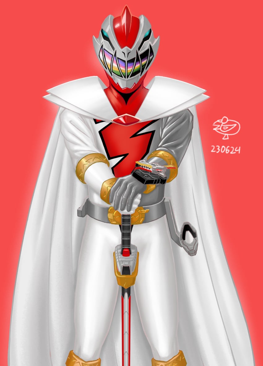 ryusoul red, dino fury zenith ranger, and dino fury red ranger (super sentai and 3 more) drawn by ogginz