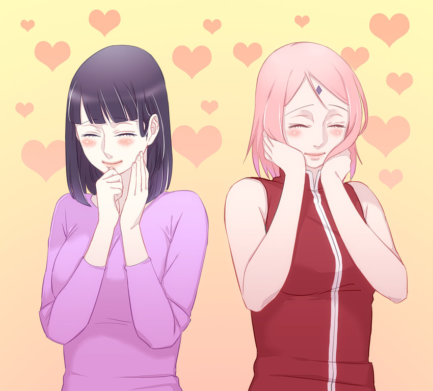 haruno sakura and hyuuga hinata (naruto) drawn by hal_(sakurajam)