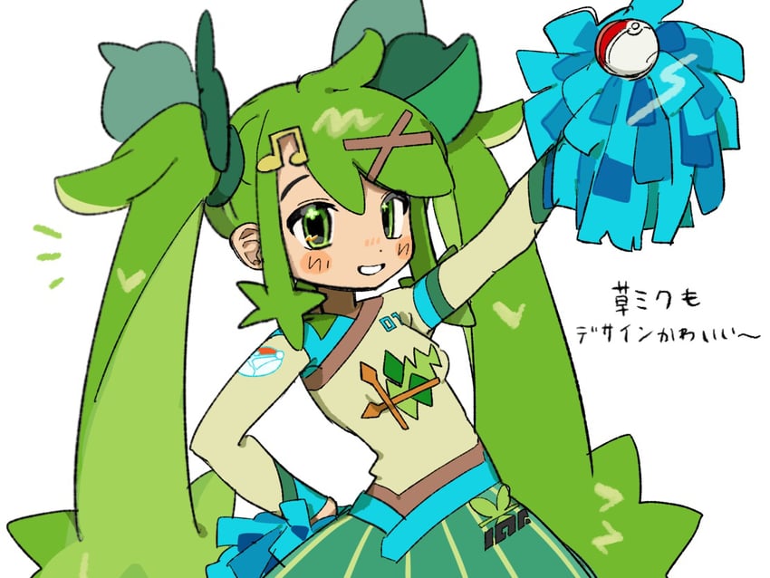 hatsune miku and grass miku (pokemon and 2 more) drawn by milk_(milk319319)