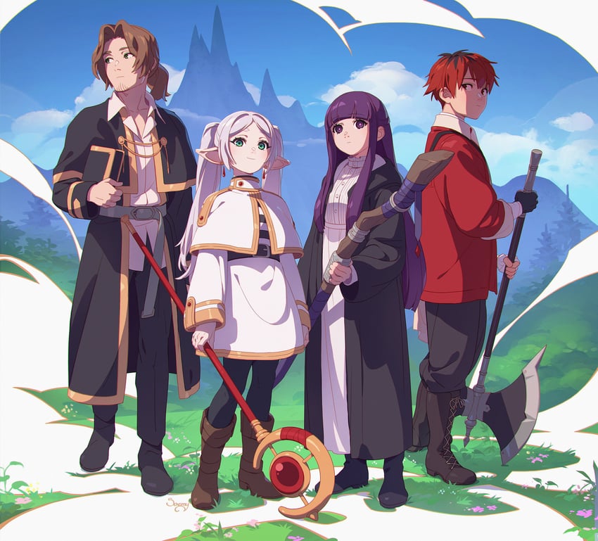 frieren, fern, stark, and sein (sousou no frieren) drawn by soemy