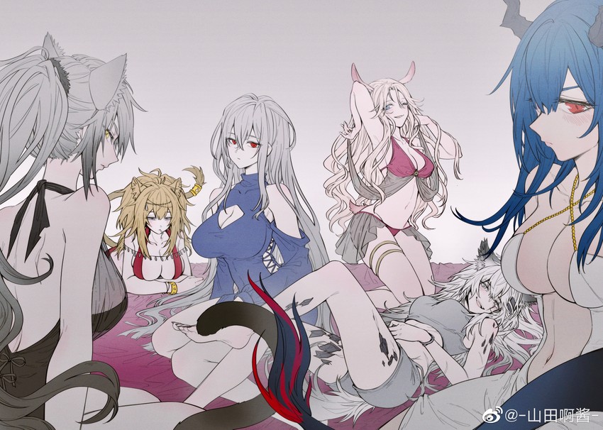 skadi, lappland, ch'en, schwarz, siege, and 1 more (arknights) drawn by shantianajiang