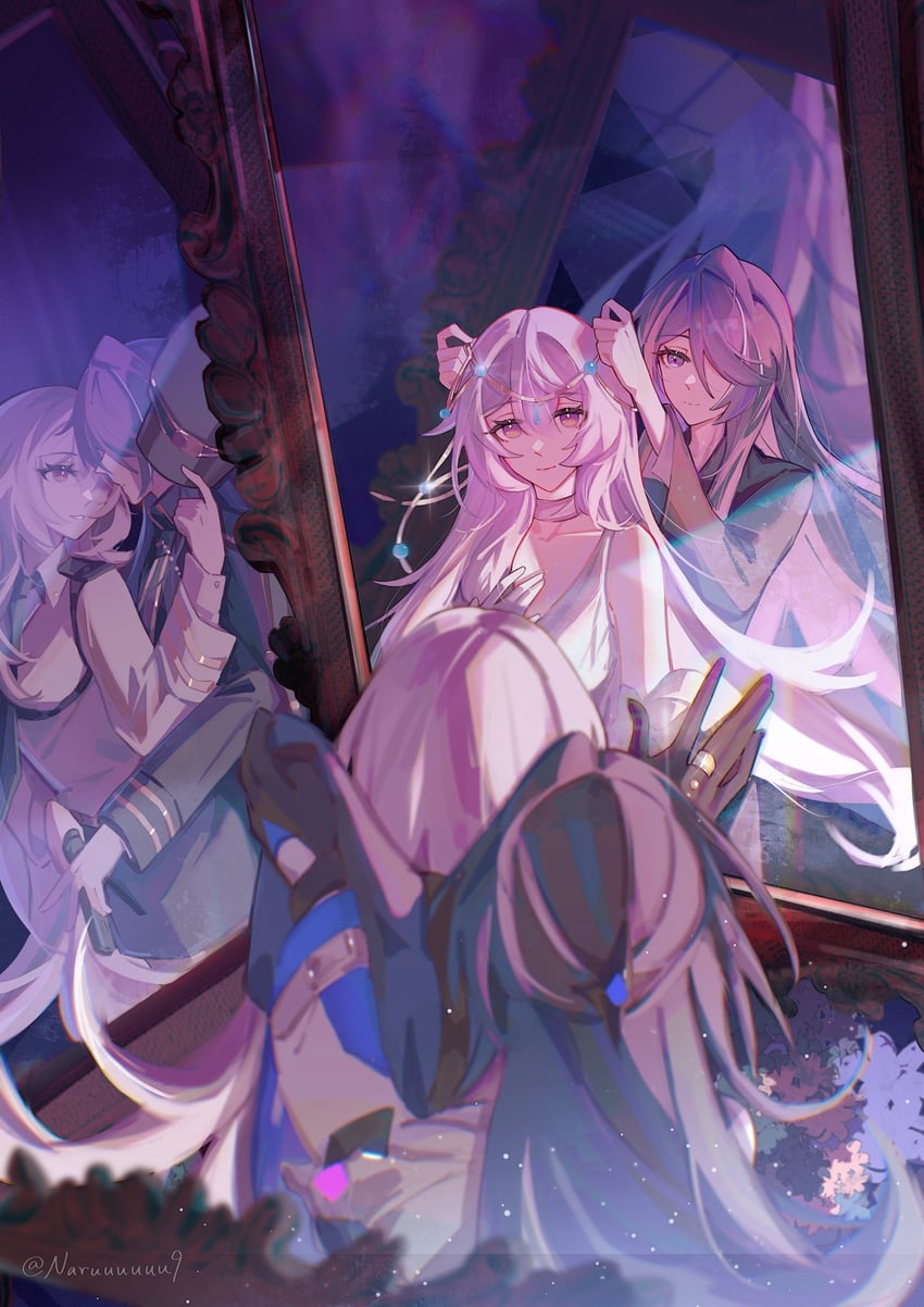 acheron and black swan (honkai and 1 more) drawn by naruuuuuu9