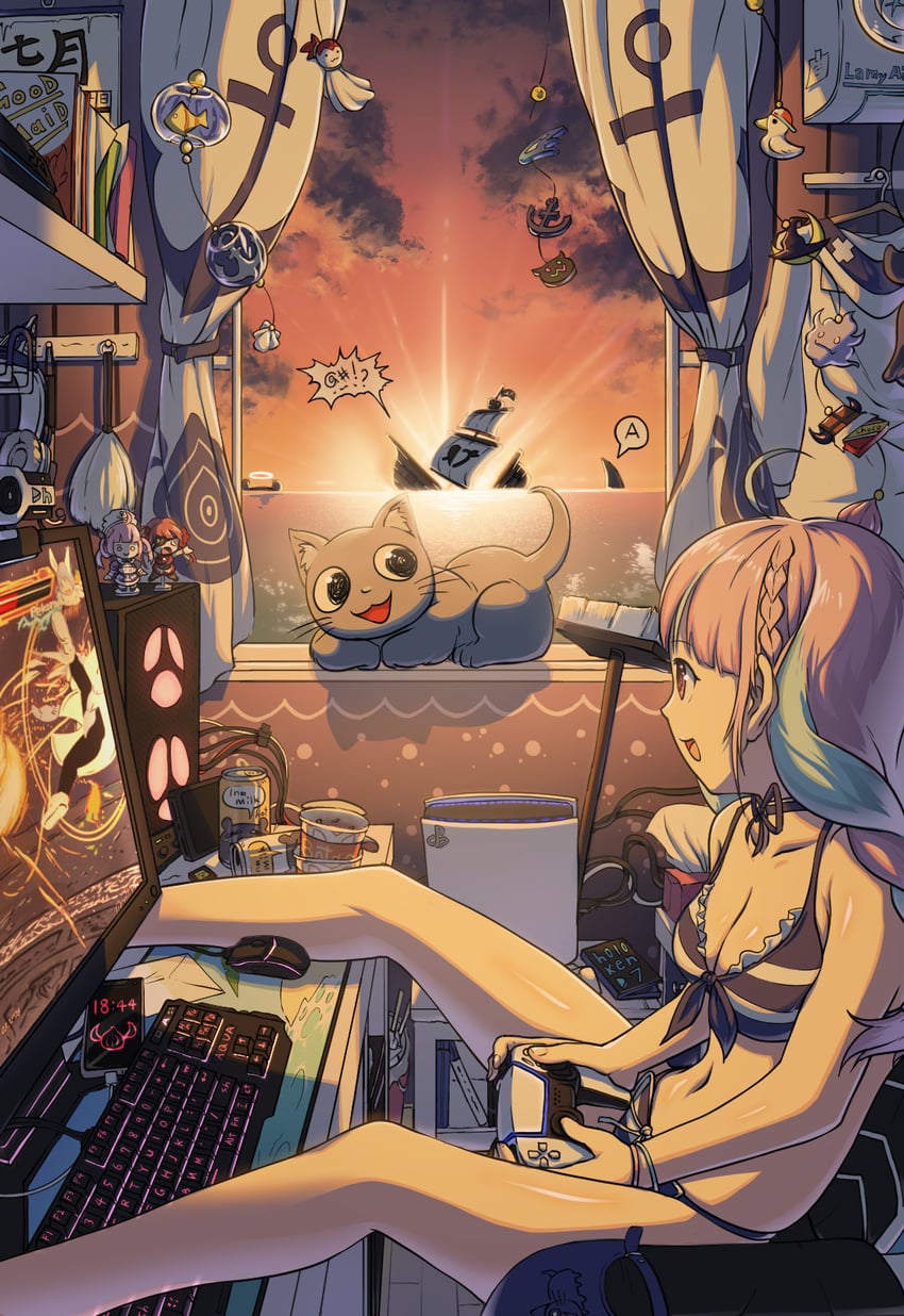 houshou marine, usada pekora, minato aqua, takodachi, subaru duck, and 2 more (hololive and 2 more) drawn by dongle_e