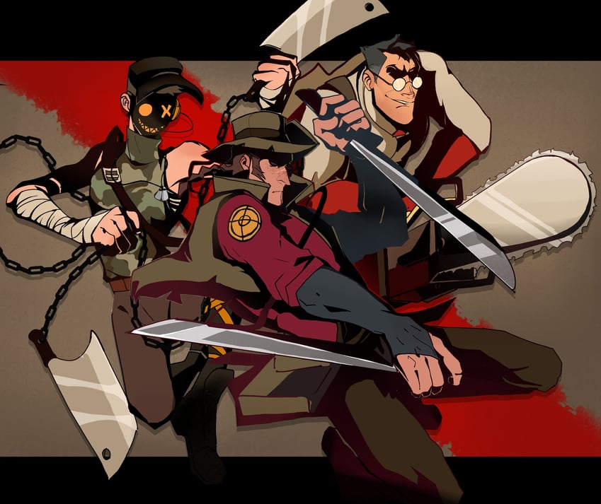 scout, medic, sniper, red scout, red medic, and 1 more (team fortress 2 and 1 more) drawn by sev_(consultyourdr)