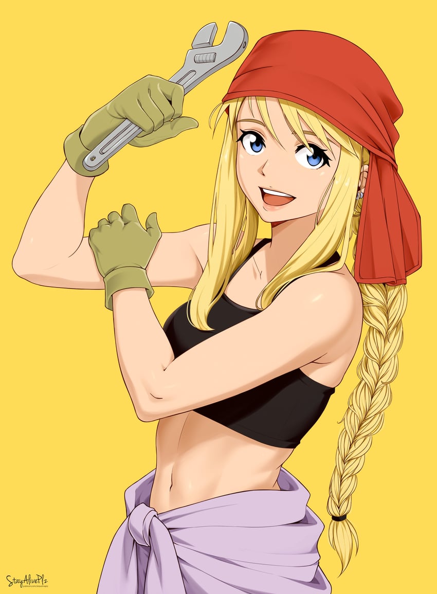 winry rockbell and rosie the riveter (fullmetal alchemist) drawn by stayaliveplz