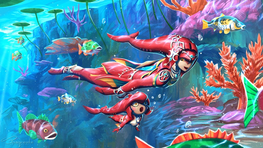 mipha and sidon (the legend of zelda and 1 more) drawn by jasqreate