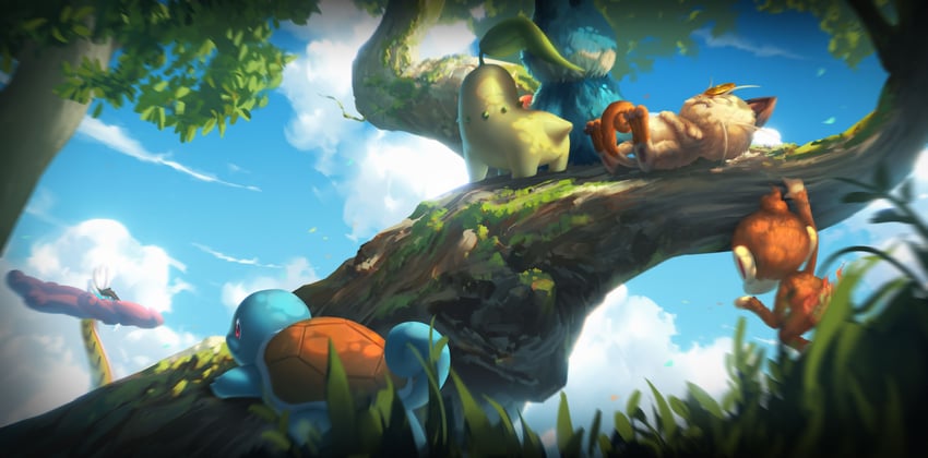 squirtle, chikorita, chimchar, munchlax, and raging bolt (pokemon) drawn by wer_(no0701)